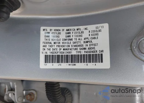 2013 Honda Accord Ex from USA, damaged, VIN 1HGCR2F76DA124861